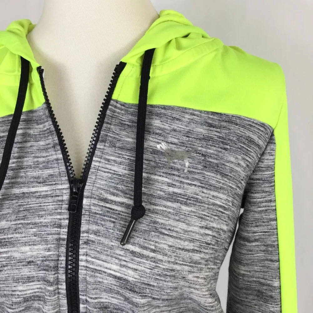 FINAL DROP PINK Victoria's Secret S Hoodie Neon Gray Pockets Zip Long Sleeve - Picture 8 of 8